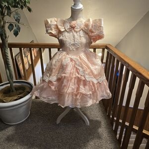 Elegant Peach Lace Pageant Dress with Bow